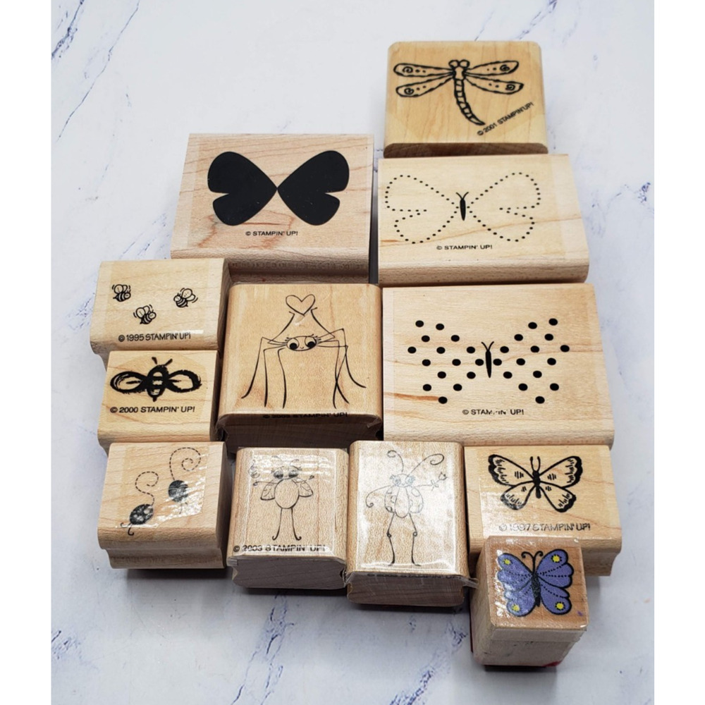 Butterflies Dancing Bugs Lot of 12 Small Wood Mounted Rubber Stamps